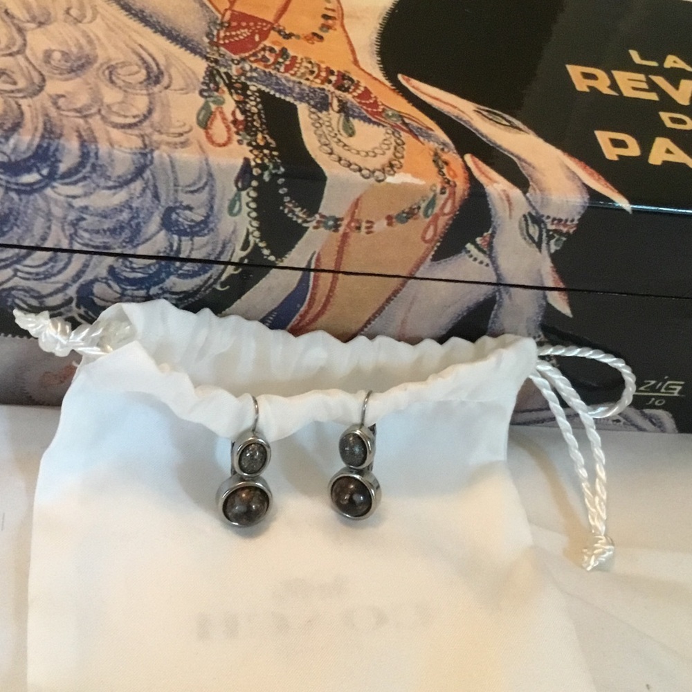 Monet Silver-Tone Double Drop Earrings with Gray Stones